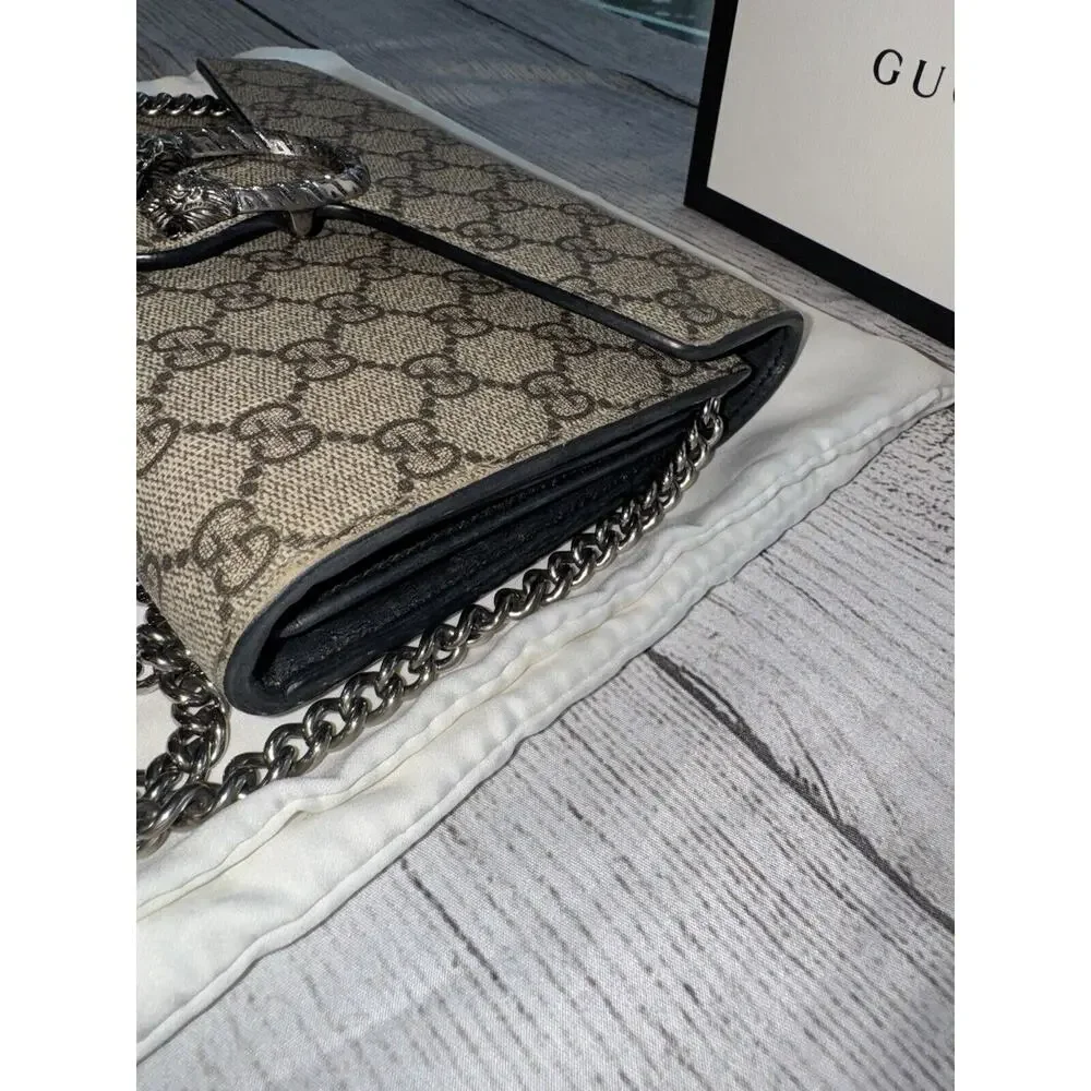 GUCCI DIONYSUS SUPREME WALLET ON CHAIN Crossbody Canvas Black Interior Purse - Picture 11 of 11